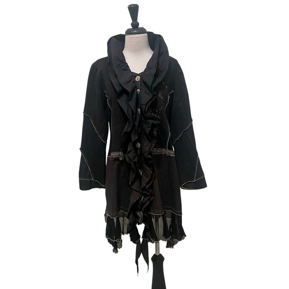 Parsley & Sage Womens Ruffle Exposed Seam Button-up Shirt Dress Black Small NWT